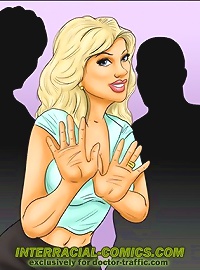Slut white blonde teacher on this comics porn wants to seduce three black dudes